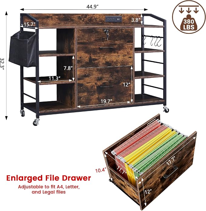 45" File Cabinet for Home Office, Mobile Office Storage Cabinet - Image 2