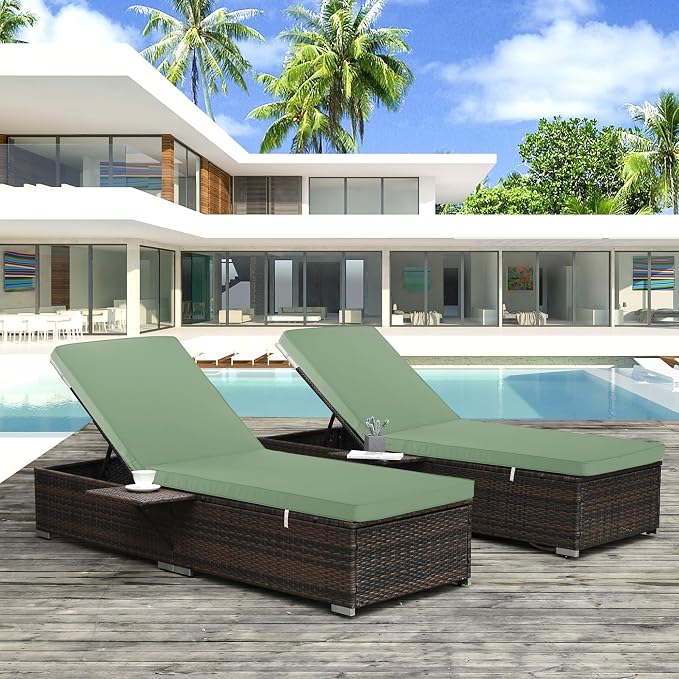 Outdoor Chaise Lounge Cushion Set of 2, Fadesafe Water-Repellent Lounge Deck - Image 2