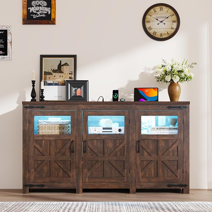 64" Large LED Farmhouse TV Stand - Image 7