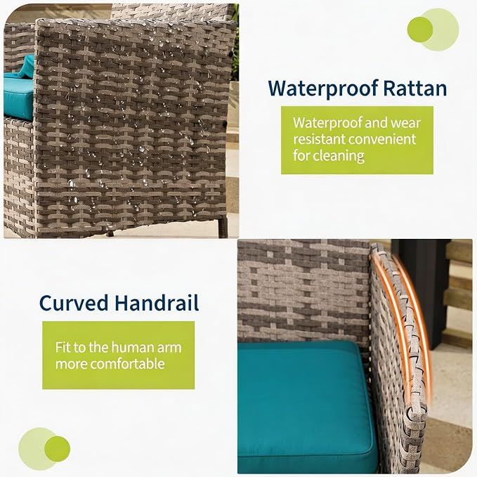 3-Piece Outdoor Furniture Set, PE Rattan Wicker Chairs - Image 3