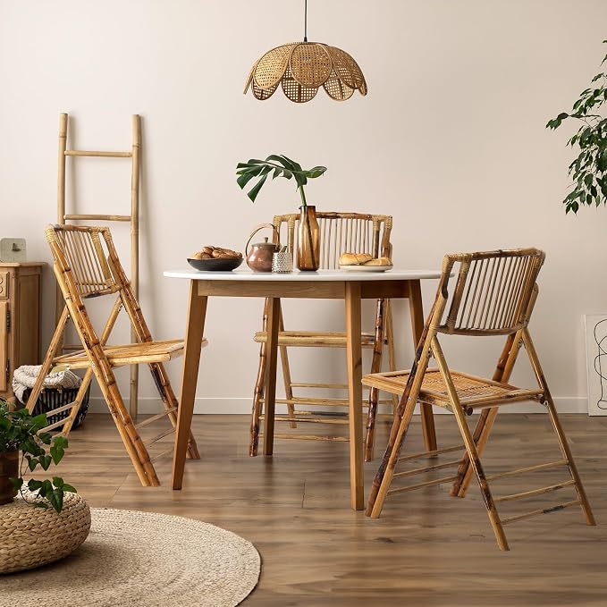 VINGLI Bamboo Folding Chair, Foldable Dining Wood Chairs Comfortable Seat - Image 5