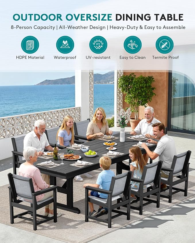 SERWALL Outdoor Dining Chairs Set of 2, All-Weather HDPE Textilene Sling Dining - Image 7