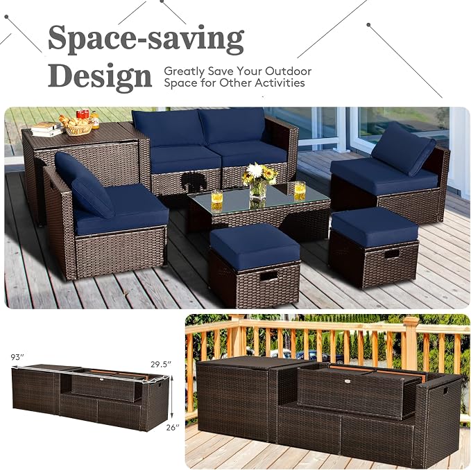 Tangkula 8 Piece Patio Furniture Set, Patiojoy Outdoor Space Saving PE Rattan - Image 6