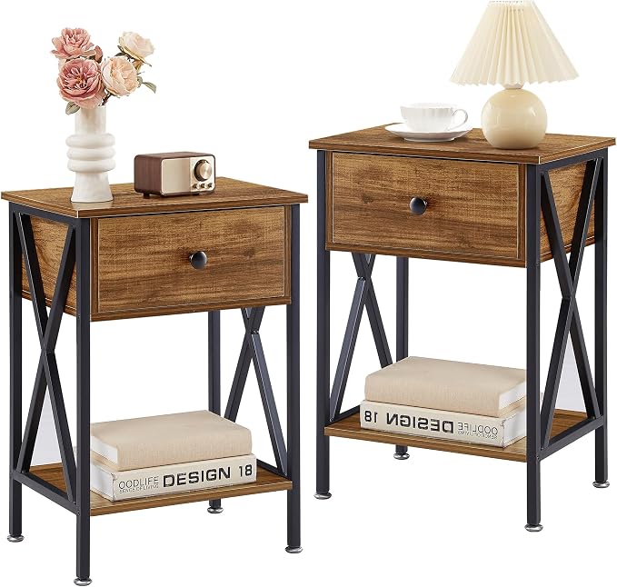 VECELO Nightstands Set of 2, Modern Bedside End Tables, Night Stands by VECELO