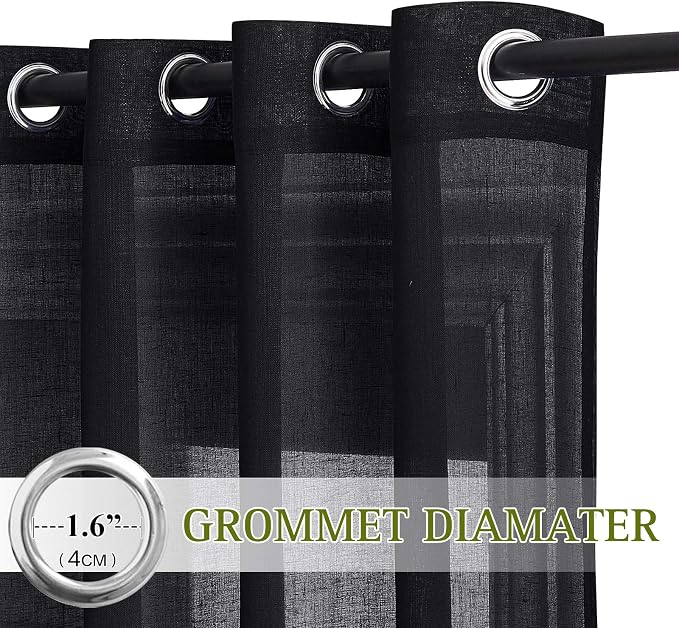 NICETOWN Natural Flax Sheer Linen Curtains Grommet Top, Semitransparent - Image 2