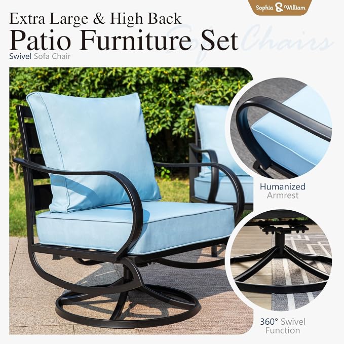 Sophia & William 2 Pieces Patio Furniture Sets Metal Sofa Chairs Patio Cushion - Image 5