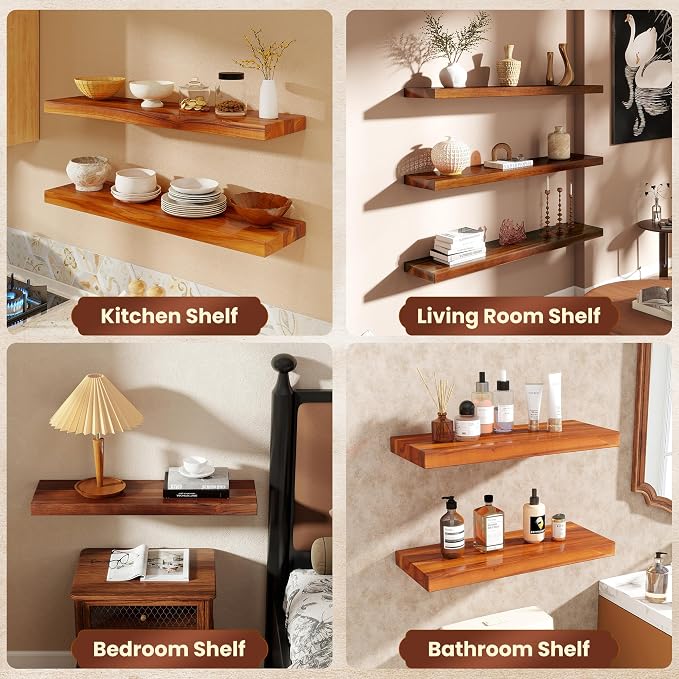 36 Inch Teak Floating Shelves Set of 2 - Image 7