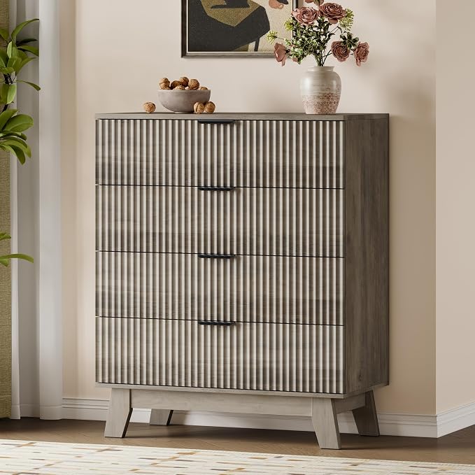 BORNOON 39" Tall Dresser for Bedroom, 4-Drawer Fluted Chest of Drawers - Image 3