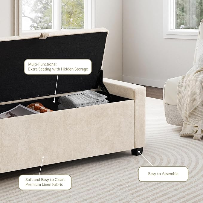 GRAINELL Storage Ottoman Bench, Upholstered Tufted Bedroom Bench - Image 5