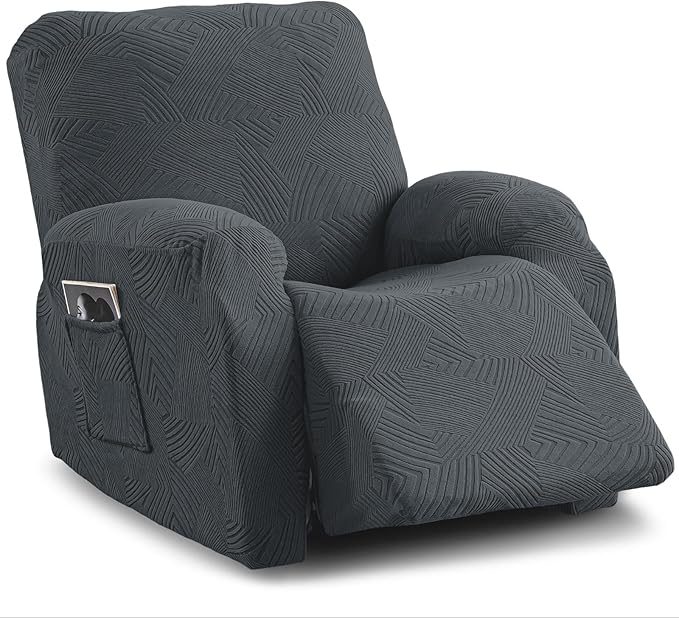 Oversized Recliner Chair Covers, 4-Piece Stretch Geometric Strokes Jacquard by Unknown