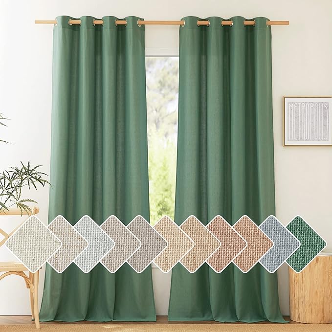 NICETOWN Flax Linen Olive Green Curtains 108 inches Long, Grommet Privacy Semi by NICETOWN