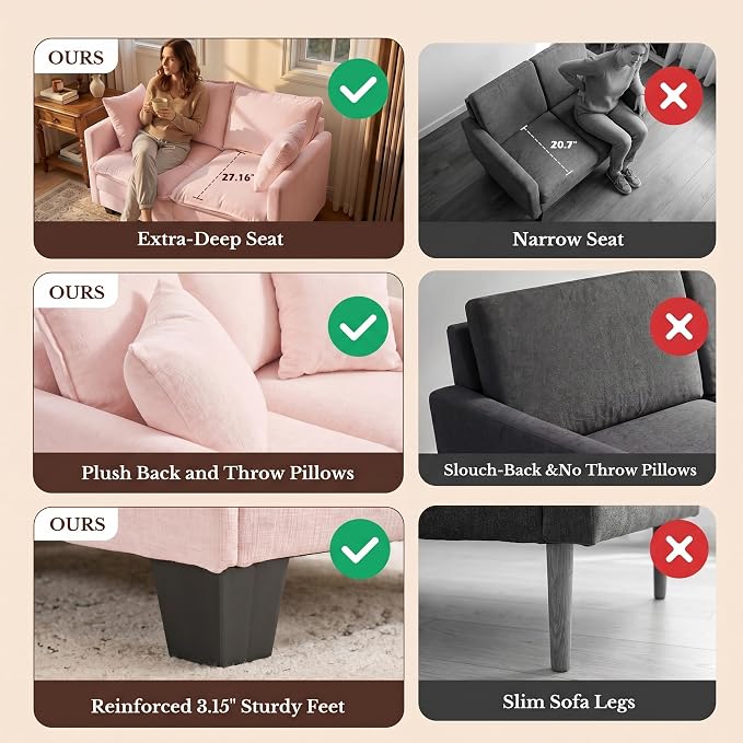 Loveseat Sofa with Cloud 3-Layer Cushion & 27" Deep Seat, Modern Love Seat - Image 5