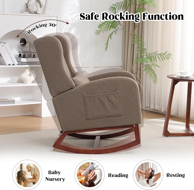 HCHAIRH Rocking Chair with Foot Rest, Teddy Wingback Nursery Rocking Chairs - Image 3