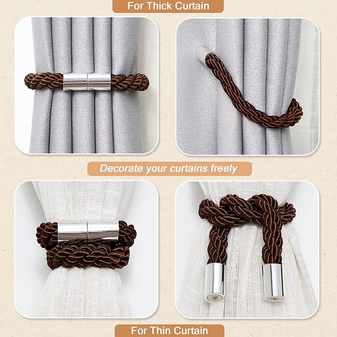 NICEEC 2 Pack Strong Magnetic Curtain Tiebacks Modern Simple Style Drape Tie - Image 6