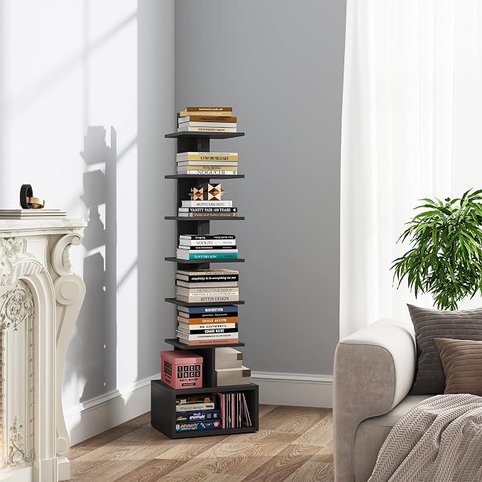 TUTOTAK Narrow Bookshelf, Vertical 8-Tier Bookcase, Spine Book Shelf - Image 3