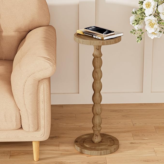2 Pack Solid Wood Drink Table, Rubber Wood‌ Small Round Side Table - Image 7