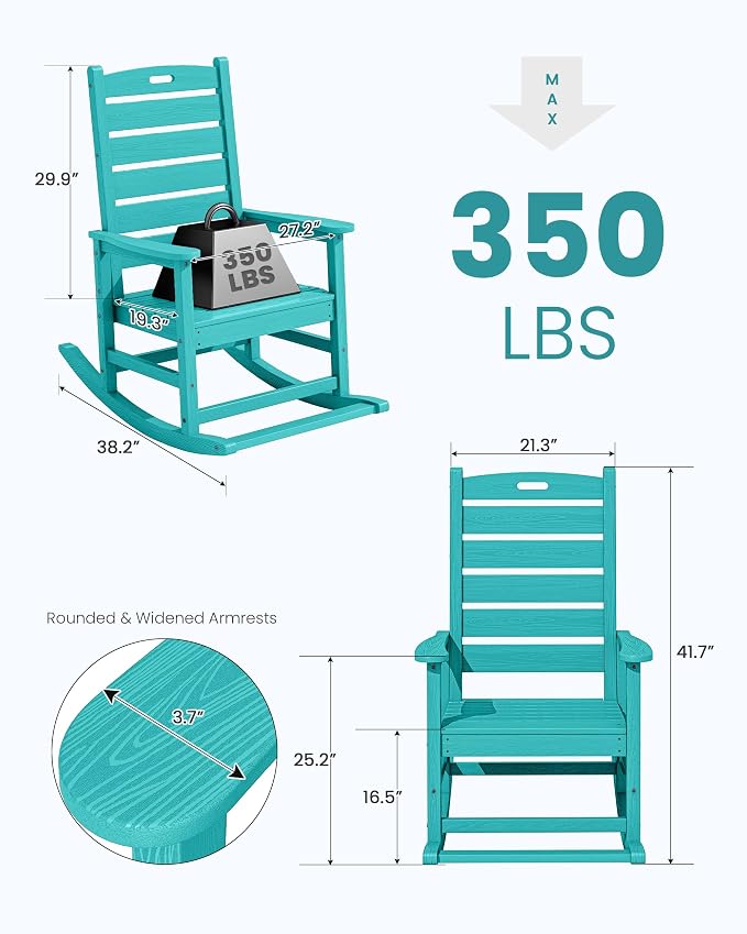 SERWALL Outdoor Rocking Chair Set of 2, Oversized HDPE Patio Rocking Chair - Image 3