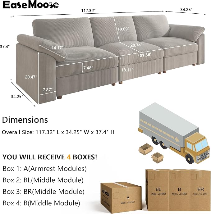 EASE MOOSE Sectional Modular Sofa, Comfty 3 Seat Cloud Couch, FSC Certified - Image 2