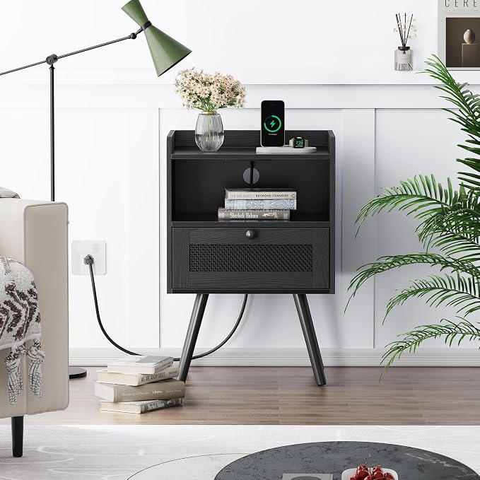 SUPERJARE Nightstands with Charging Station, Bedside Table Set of 2 with - Image 2