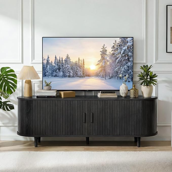 58" Mid Century Modern TV Stand, Wood TV Consoles - Image 7