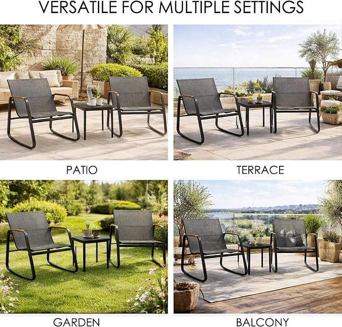 Kozyard 3-Piece Rocking Chair Set, Outdoor Rocking Textilene Bistro Set - Image 7