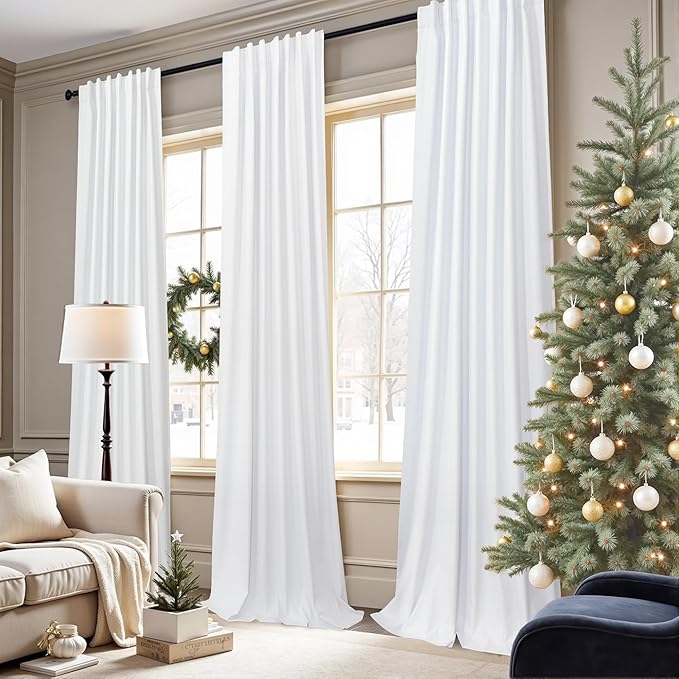 White Linen Complete Blackout Curtains 48 Inch Length - Image 2