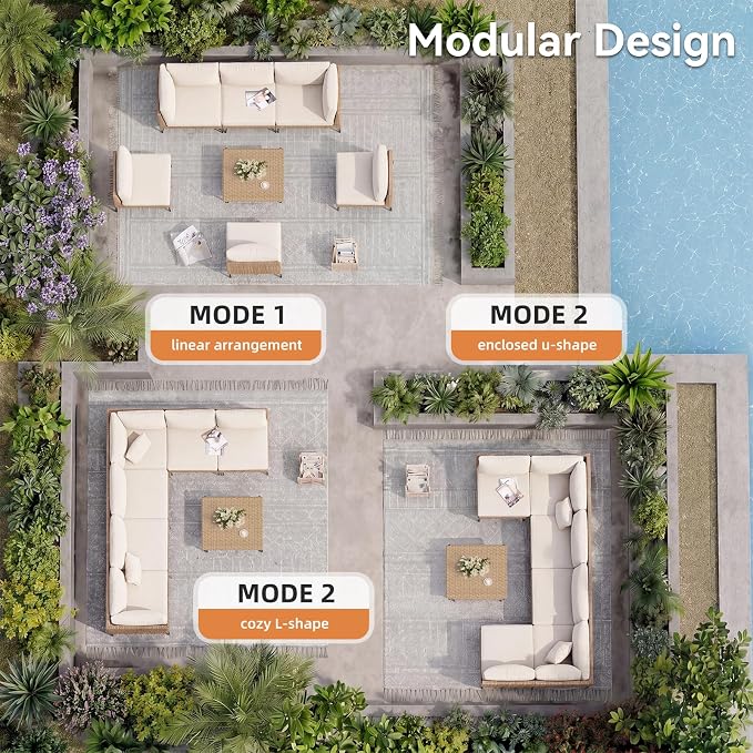 Aoxun 5-Piece Patio Furniture Set, Wicker Outdoor Furniture - Image 9