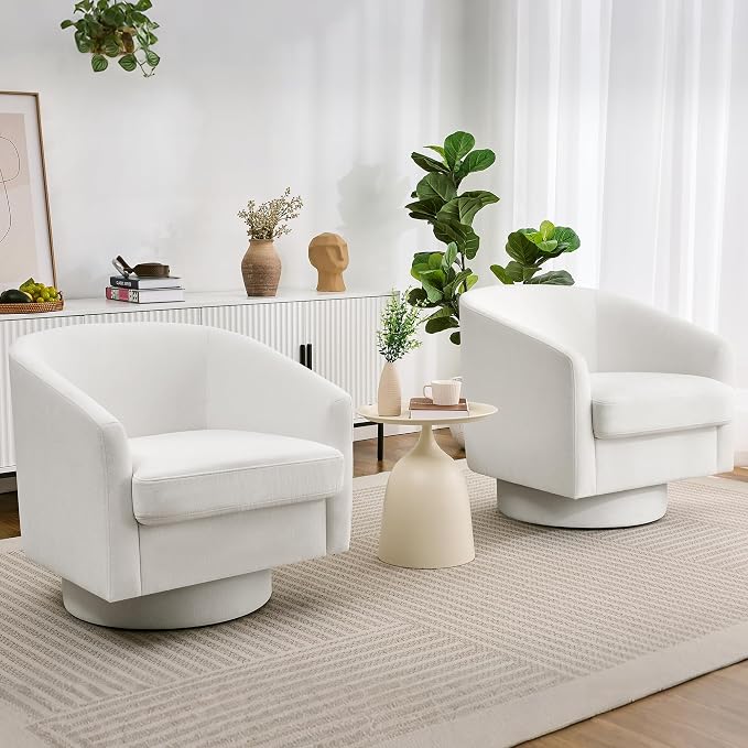 Swivel Barrel Accent Chairs Set of 2, Round Chenille Fabric Living Room Arm - Image 9