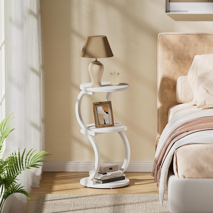 JUSTOGO Small Round Side Table, 3-Tier End Table - Image 9