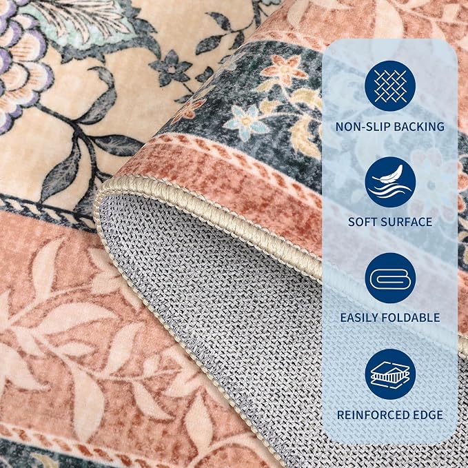 GarveeHome Terracotta Teal 2x6 Washable Kitchen Runner Rugs Non Slip Provence - Image 6