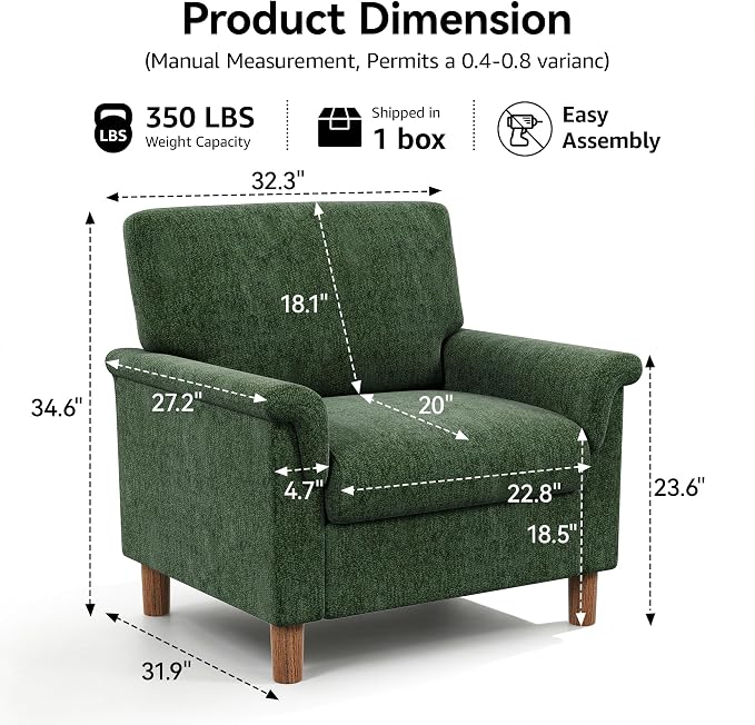 Mid Century Modern Accent Chair, Chenille Comfy Living Room Arm Chairs - Image 2