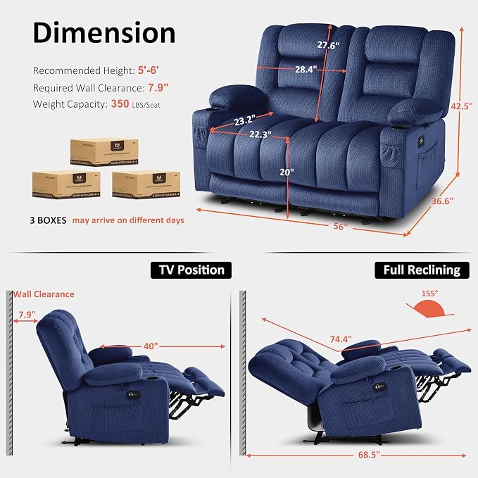 MCombo 55.9" Zero Gravity Power Loveseat Recliner - Image 2
