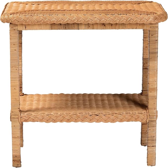 Bali & pari Minahasa Bohemian Light Honey Braided Rattan Side Table - Image 4