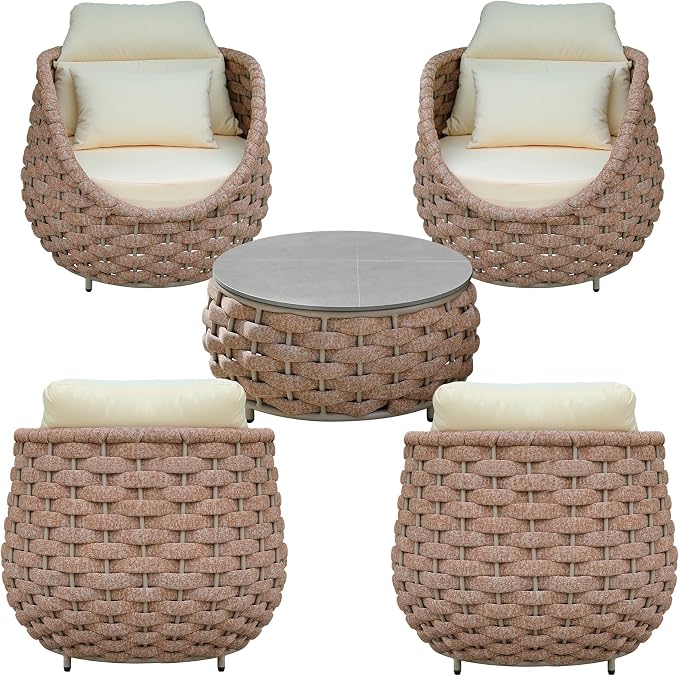 TWT Aluminum Outdoor Patio Furniture Set, 4 Textilene Armchairs Modern Outdoor - Image 4