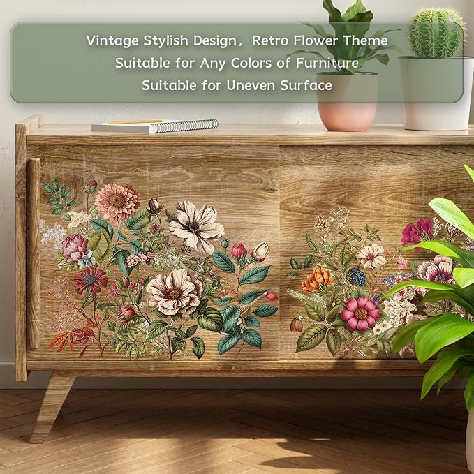 Floral Rub on Transfer for Furniture Vintage Large Flower UV DTF Transfer - Image 2