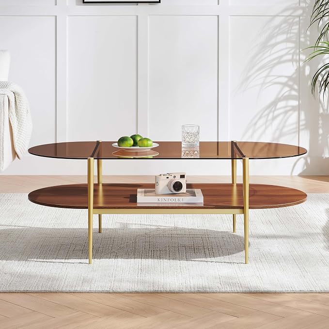 LumFurn X-Large Oval Glass Coffee Table, Mid-Century Modern Design, L47 x W24 x - Image 5