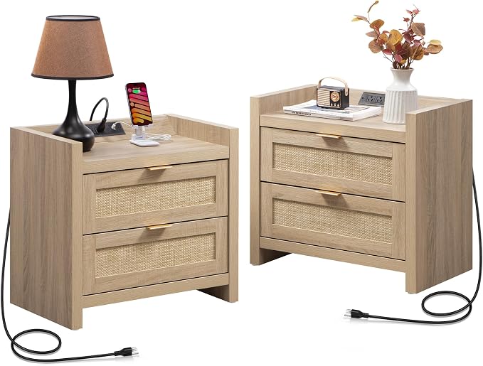 SICOTAS Rattan Nightstands Set of 2 Bedside Table by SICOTAS