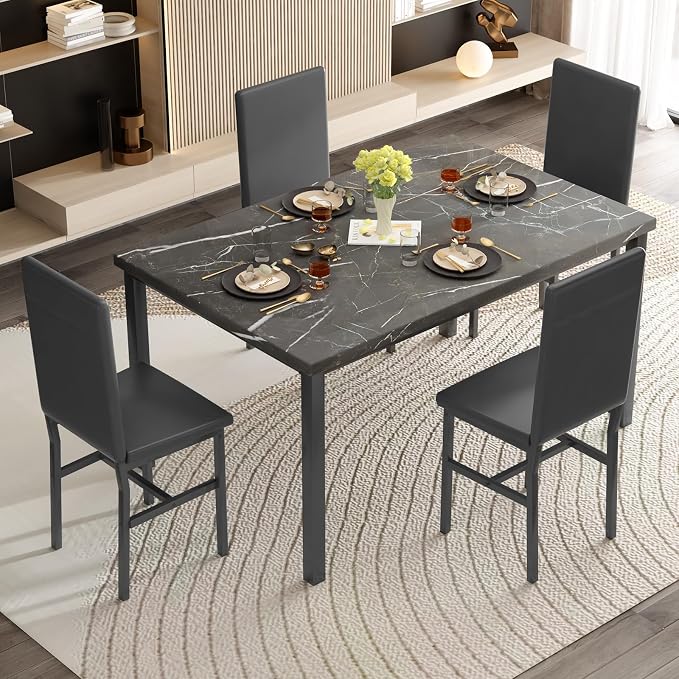 AWQM 5 Piece Dining Table Set for 4, Faux Marble Kitchen Table and Chairs for 4 - Image 6