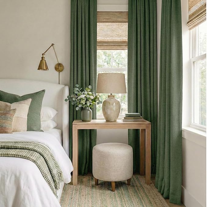 RYB HOME Olive Green 100% Blackout Linen Curtains 108 inches Long, Luxury - Image 2