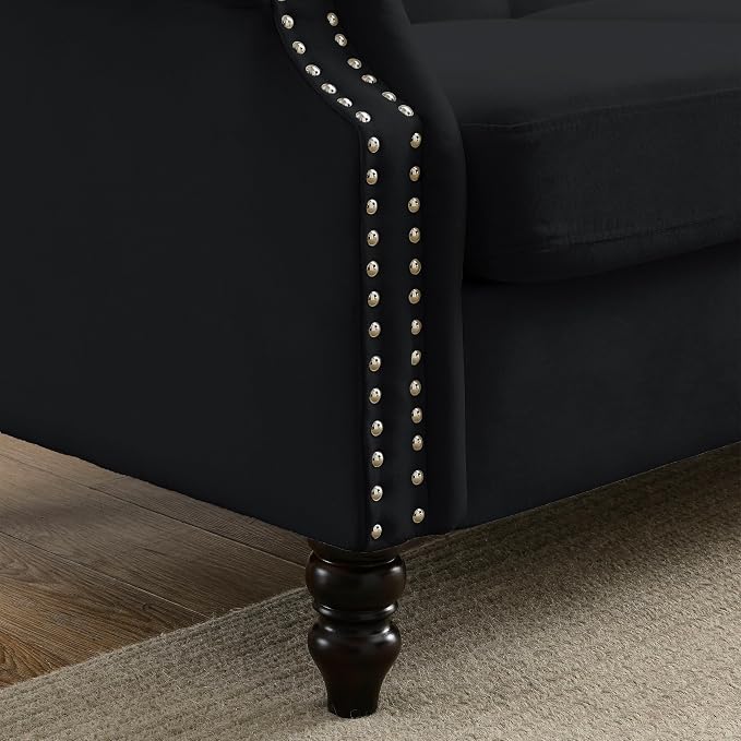 79" 2 Piece 3-Seater Velvet Chesterfield Sofa - Image 6