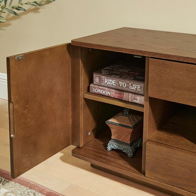 LKTART 59" Mid-Century Modern TV Stand, Solid Wood Veneer Entertainment Center - Image 8