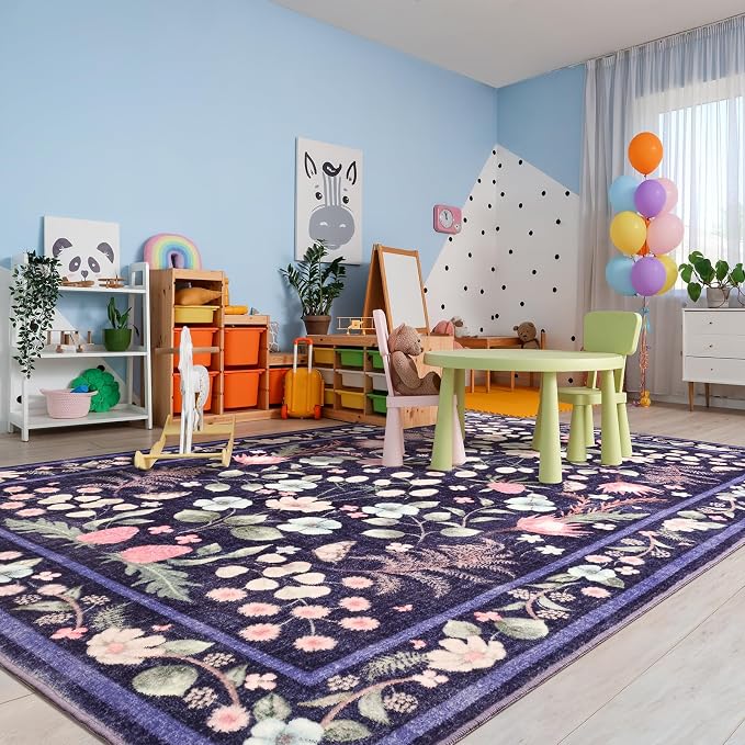 Area Rugs for Living Room, Washable 5x7 Purple Blue Vintage Rug for Bedroom - Image 8