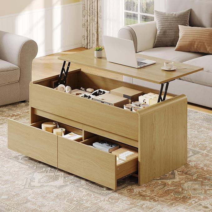 Coffee Table Lift Top with 2 Drawers, 40 Inch Multi-Function Coffee Table with - Image 6