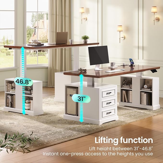 SEDETA Farmhouse Electric Standing Desk, Storage Shelves, Power Outlets - Image 3