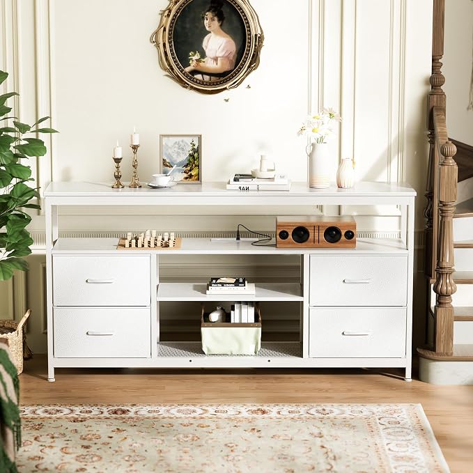 Huuger TV Stand Dresser with Power Outlets and LED Lights, 4 Drawers - Image 9