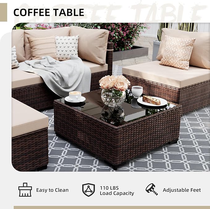 UPHA 5 Pieces Patio Furniture Sets, Wicker Outdoor Sectional Sofa Couch - Image 6