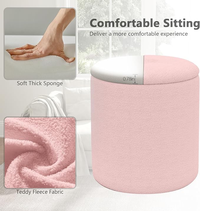 Cmishe Ottoman Poufs with Storage, Soft Upholstered Vanity Stool - Image 7