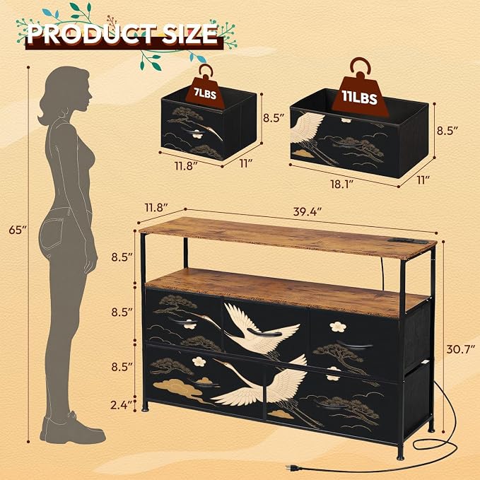 Dresser Japanese Seamless Crane Birds Elements Asian Oriental Decoration Such - Image 3
