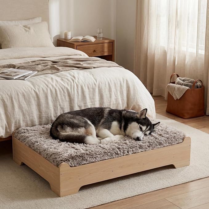 Elevated Wooden Dog Bed with Supportive Cushion & Washable Cover, Sturdy - Image 9