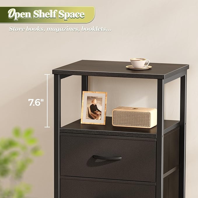 Huuger Night Stand with 2 Drawers, Bed Side Table with Open Shelf, Wooden Top - Image 8